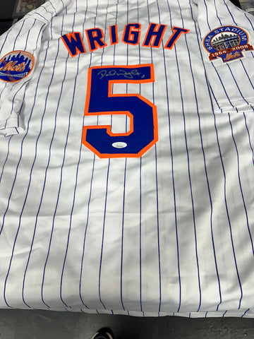 DAVID WRIGHT NY METS SIGNED CUSTOM PINSTRIPE JERSEY! SHEA STADIUM PATCH! JSA COA!