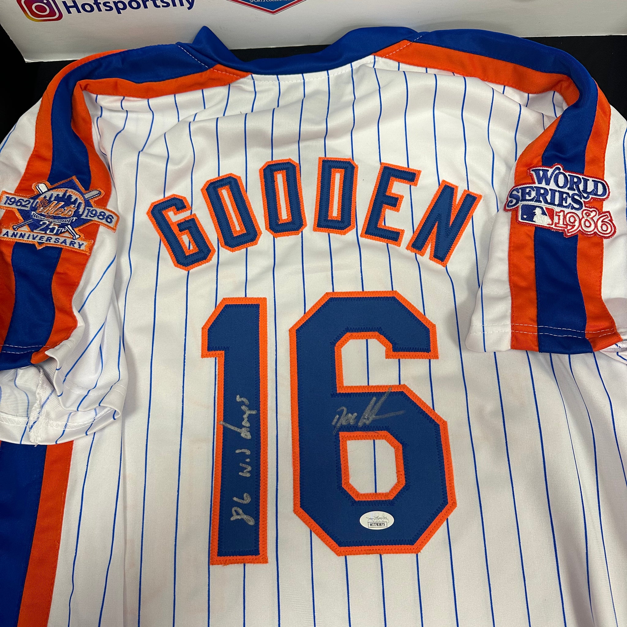 DWIGHT GOODEN SIGNED NY METS CUSTOM 1986 JERSEY INSC 86 WS CHAMPS JSA