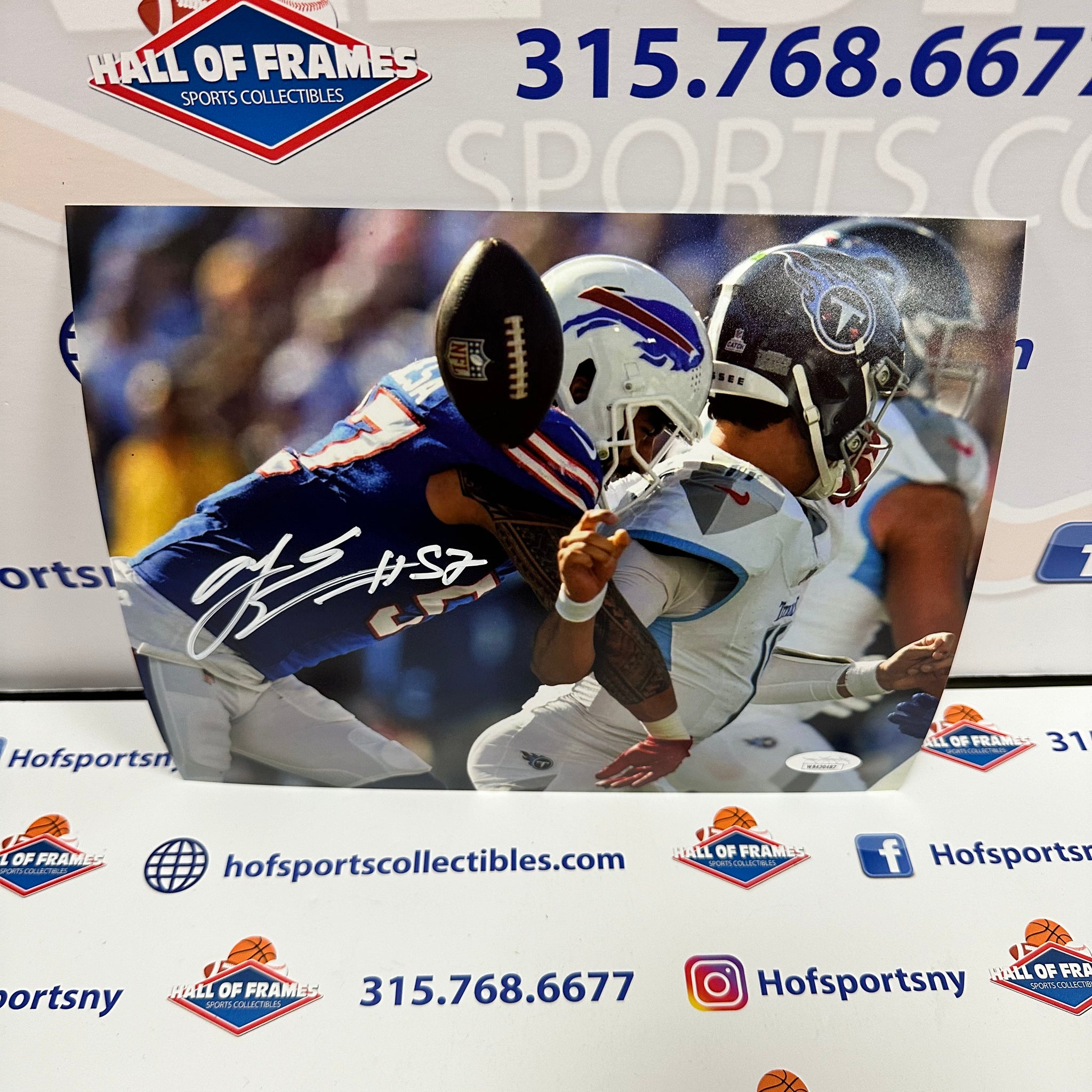 AJ EPENESA SIGNED BILLS 8X10 SACK PHOTO  - JSA COA