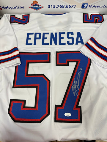 AJ EPENESA SIGNED BILLS WHITE CUSTOM JERSEY - JSA COA