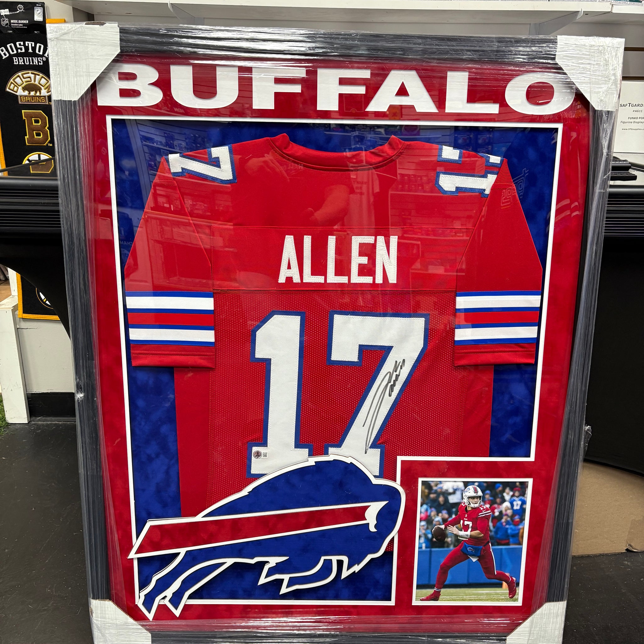 JOSH ALLEN SIGNED BILLS RED CUSTOM FRAMED JERSEY XL LOGO FRAMES - BECKETT COA