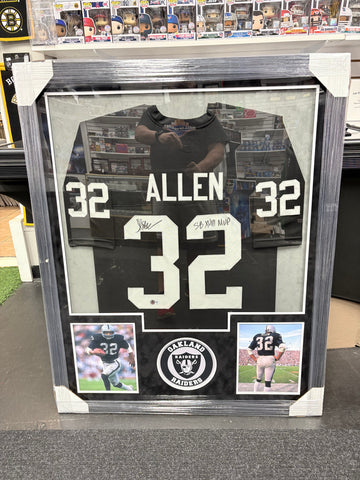 MARCUS ALLEN RAIDERS SIGNED FRAMED CUSTOM BLACK JERSEY INSC. SB XVIII MVP! BAS AUTHENTIC!