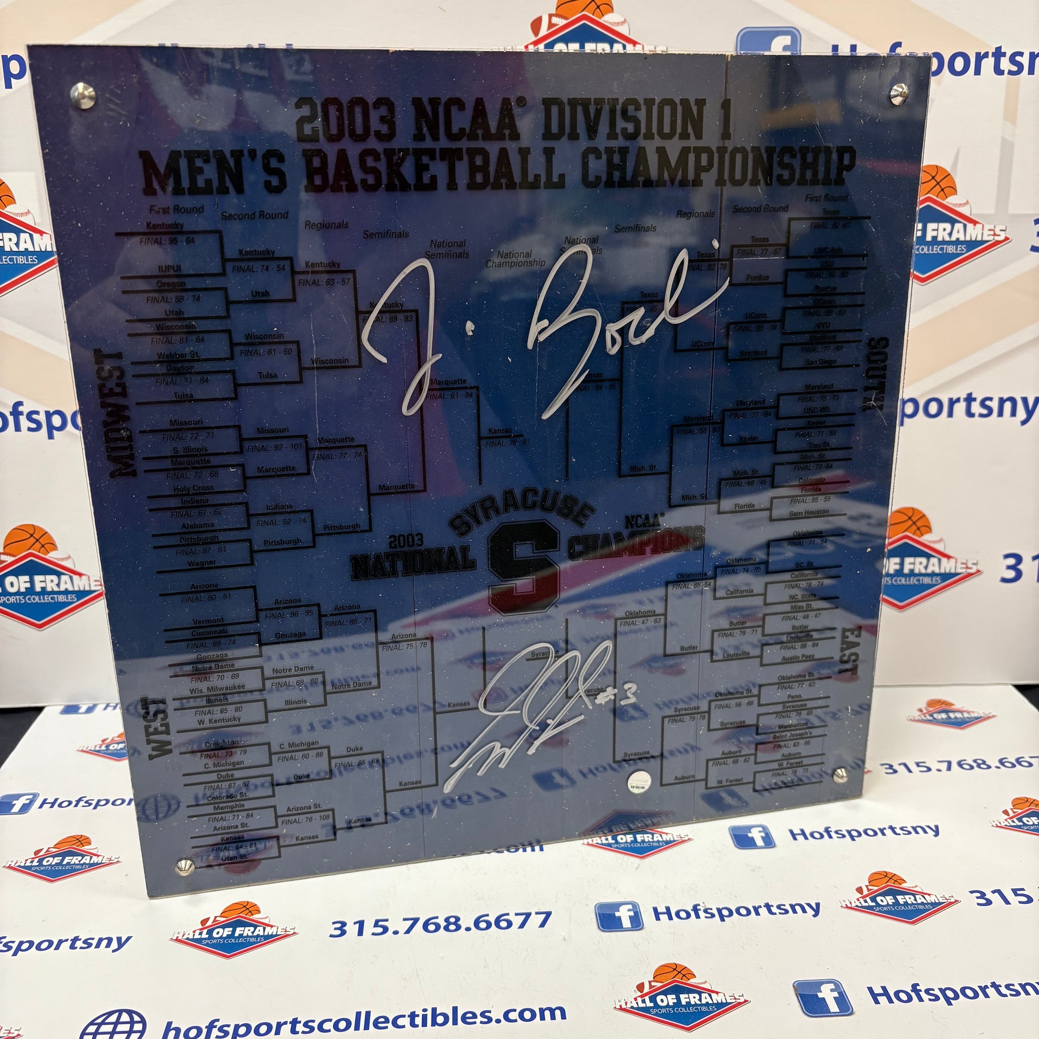 2003 SYRACUSE NATIONAL CHAMPION DOME FLOOR SIGNED JIM BOEHEIM & MCNAMARA STEINER