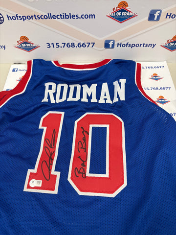 DENNIS RODMAN SIGNED BLUE DETRIOT PISTONS CUSTOM JERSEY INSC 