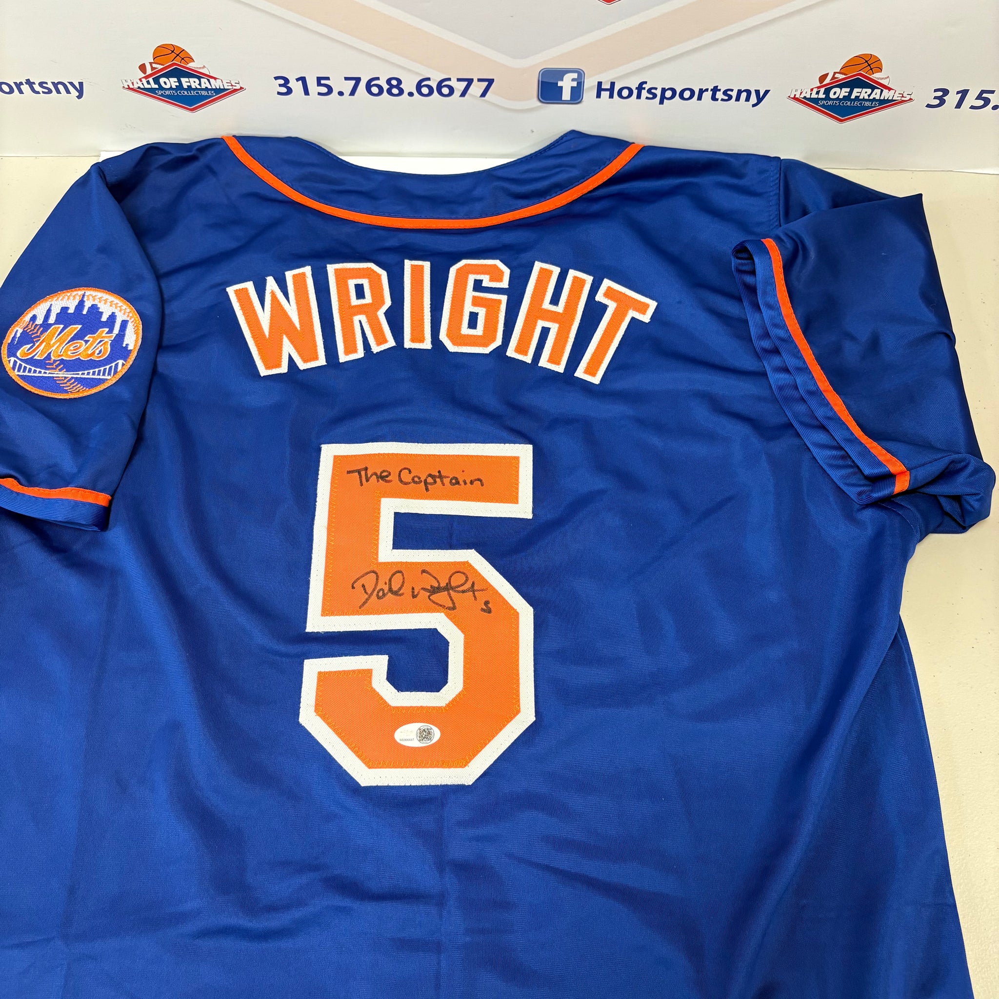 DAVID WRIGHT NY METS SIGNED CUSTOM BLUE JERSEY! INSCRIBED THE CAPTAIN JSA COA