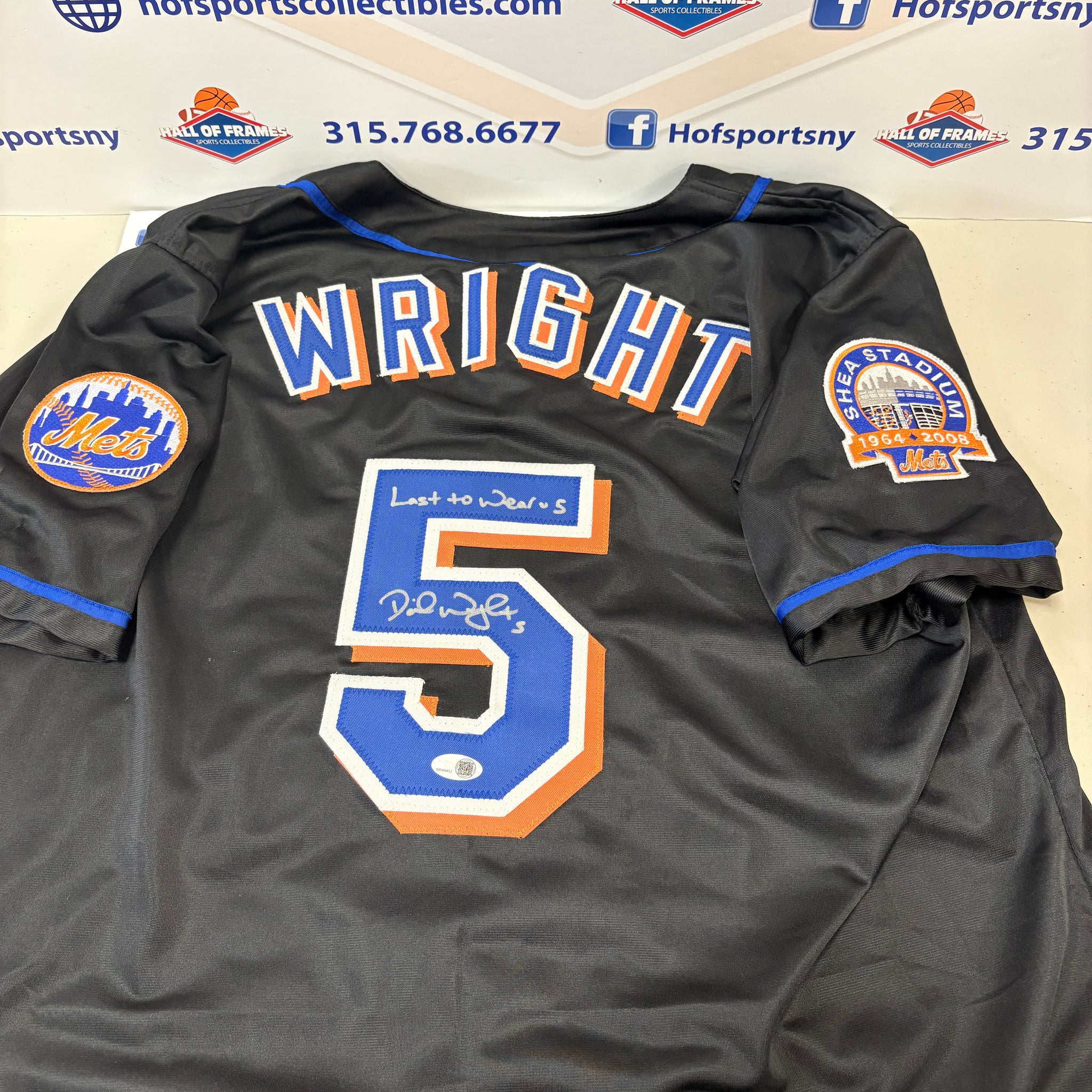 DAVID WRIGHT NY METS SIGNED CUSTOM BLACK JERSEY INSC. LAST TO WEAR #5 JSA COA!