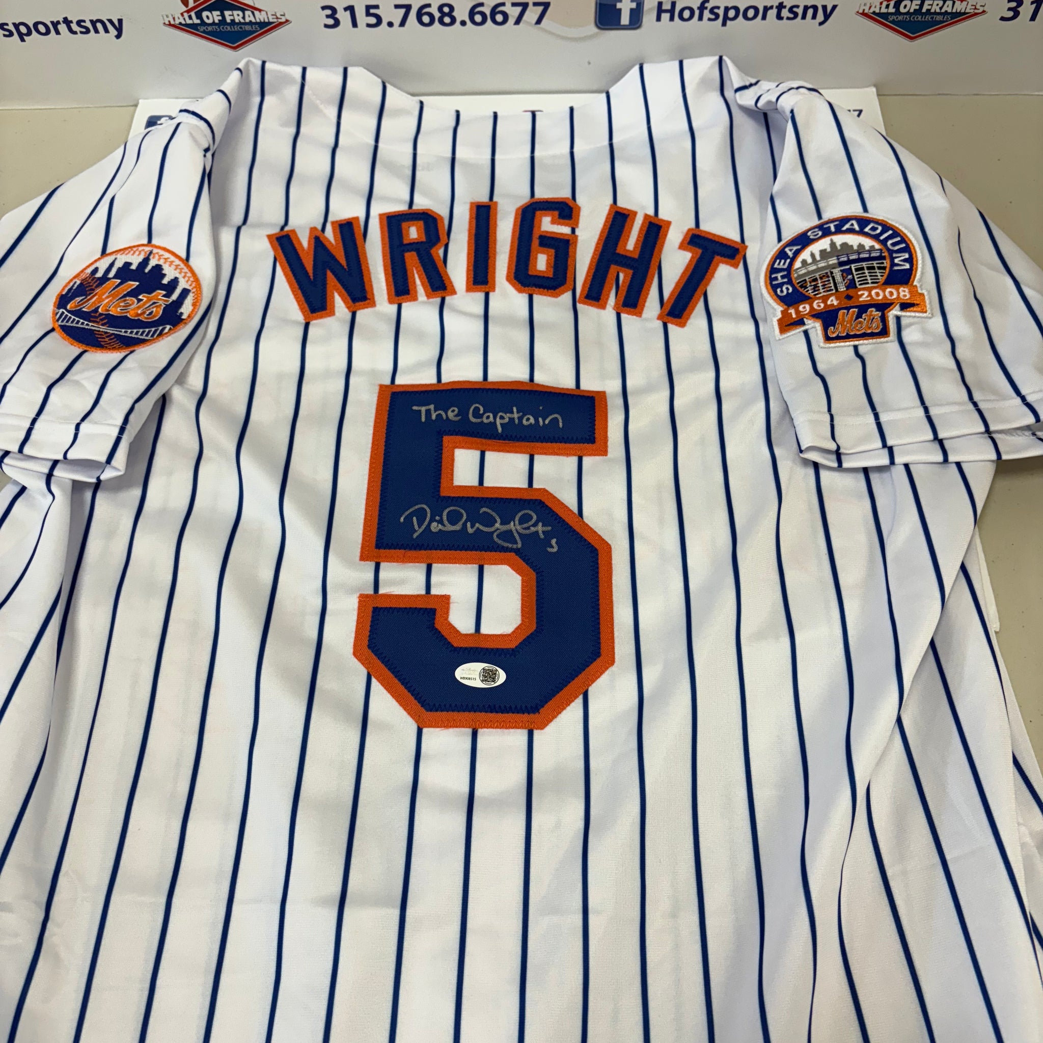 DAVID WRIGHT NY METS SIGNED CUSTOM PINSTRIPE JERSEY INSC. THE CAPTAIN JSA COA!