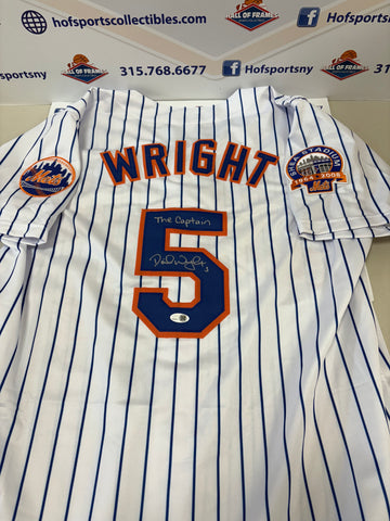 DAVID WRIGHT NY METS SIGNED CUSTOM PINSTRIPE JERSEY INSC. THE CAPTAIN JSA COA!
