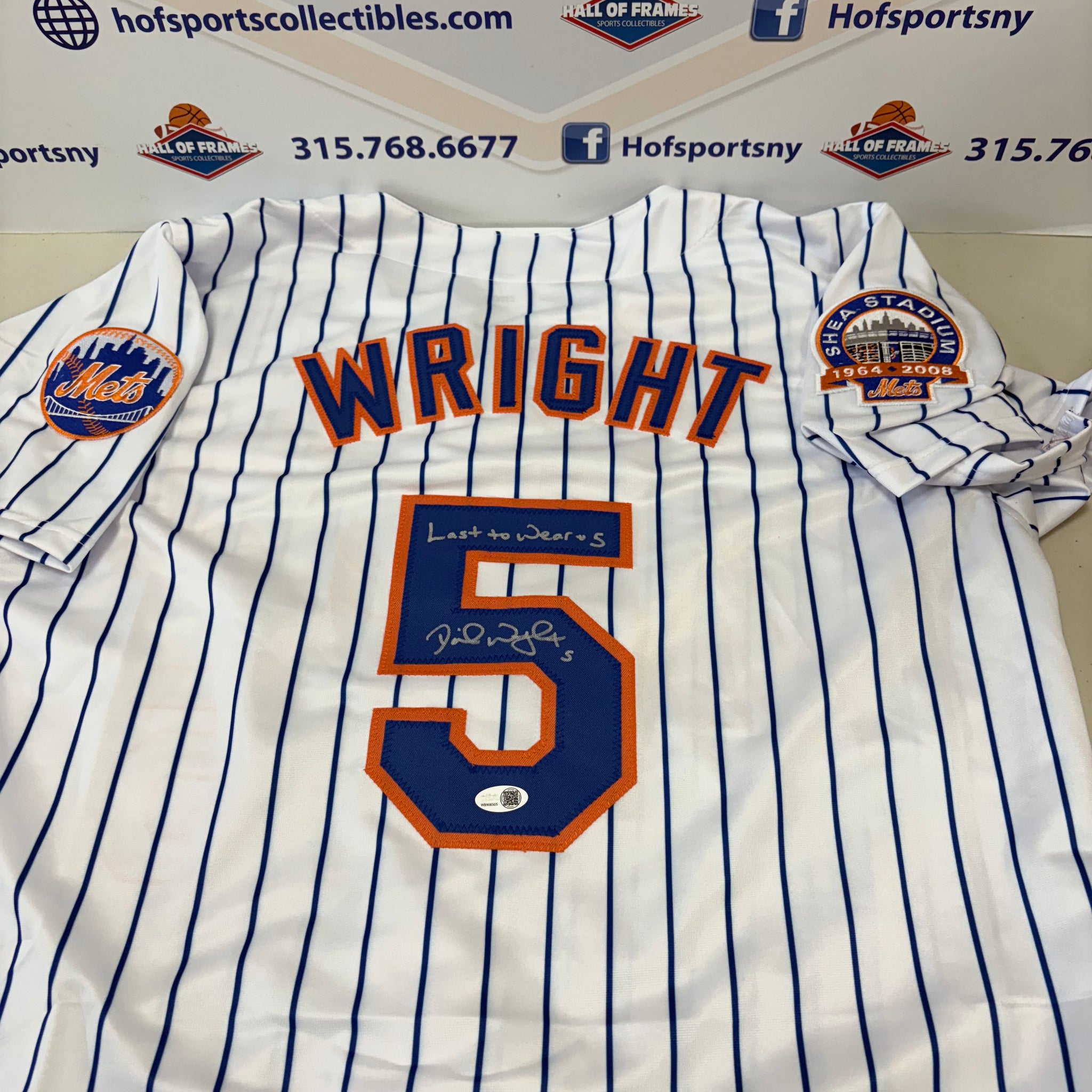 DAVID WRIGHT NY METS SIGNED CUSTOM PINSTRIPE JERSEY INSC. LAST TO WEAR #5 JSA COA!