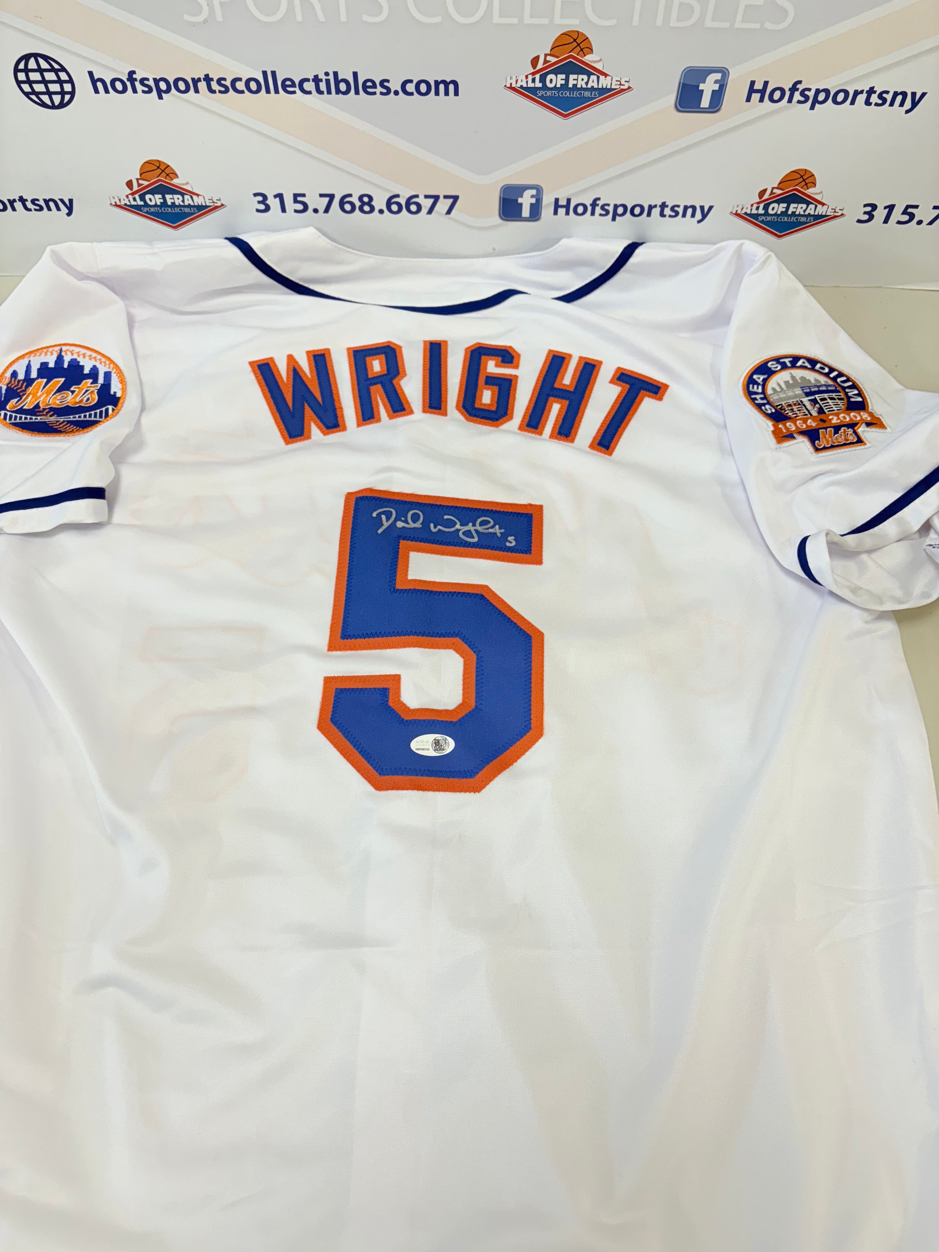 DAVID WRIGHT NY METS SIGNED CUSTOM WHITE JERSEY! SHEA STADIUM PATCH! J