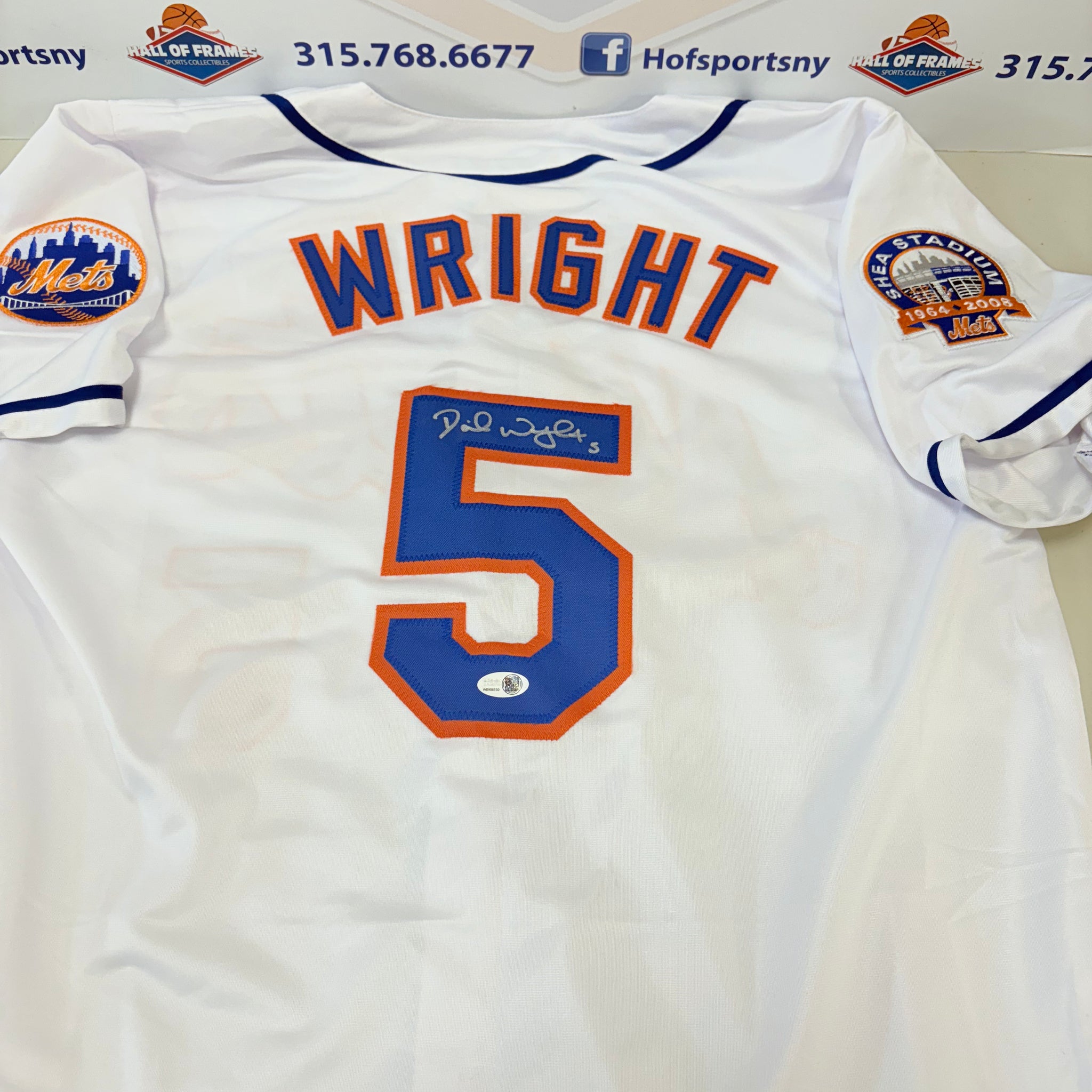 DAVID WRIGHT NY METS SIGNED CUSTOM WHITE JERSEY! SHEA STADIUM PATCH! JSA COA