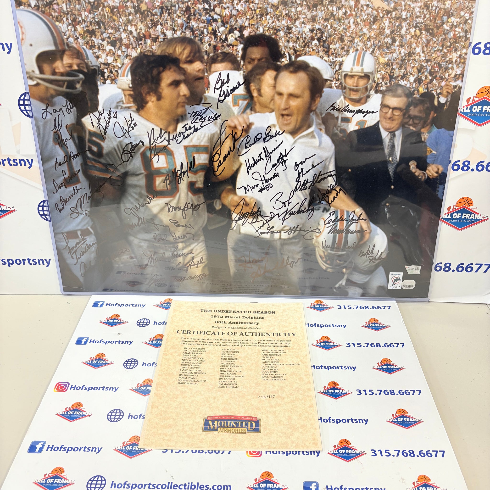 1972 MIAMI DOLPHINS TEAM SIGNED 46 PLAYER 16X20 SUPER BOWL LTD ED 117 - FANATICS COA