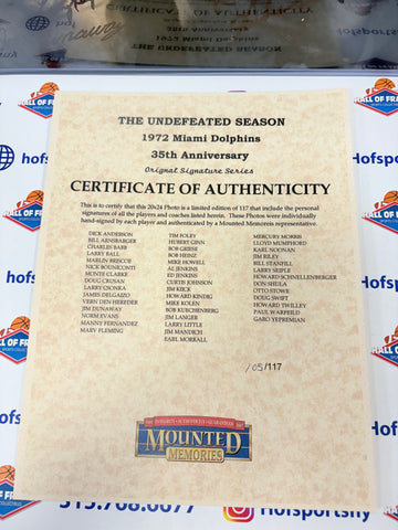 1972 MIAMI DOLPHINS TEAM SIGNED 46 PLAYER 16X20 SUPER BOWL LTD ED 117 - FANATICS COA