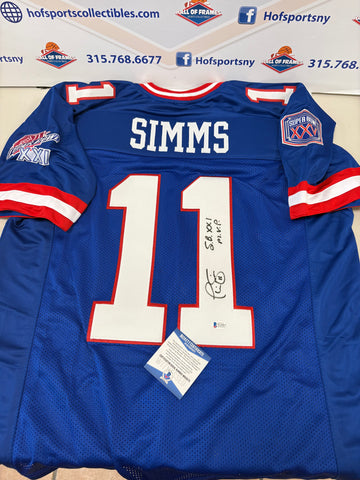 PHIL SIMMS SIGNED GIANTS CUSTOM BLUE JERSEY W/ SUPER BOWL PATCHES INSC SB XXI MVP - BECKETT COA