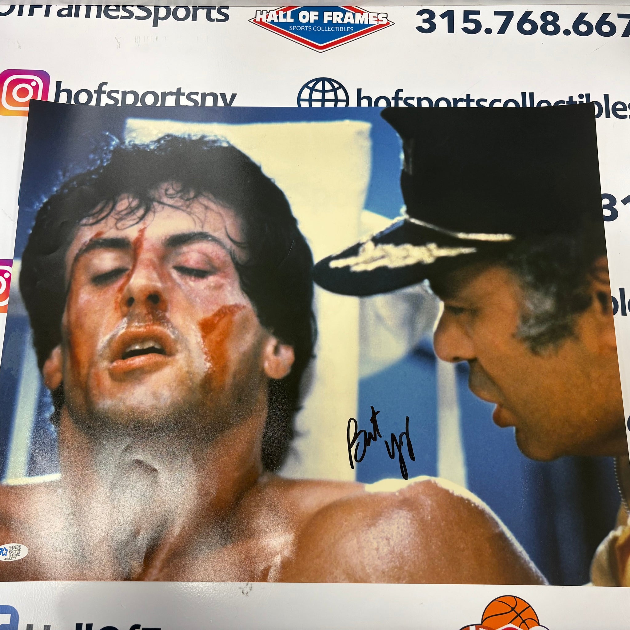 BURT YOUNG SIGNED ROCKY 16X20 PHOTO W/ ROCKY 5 STAR COA HOLO