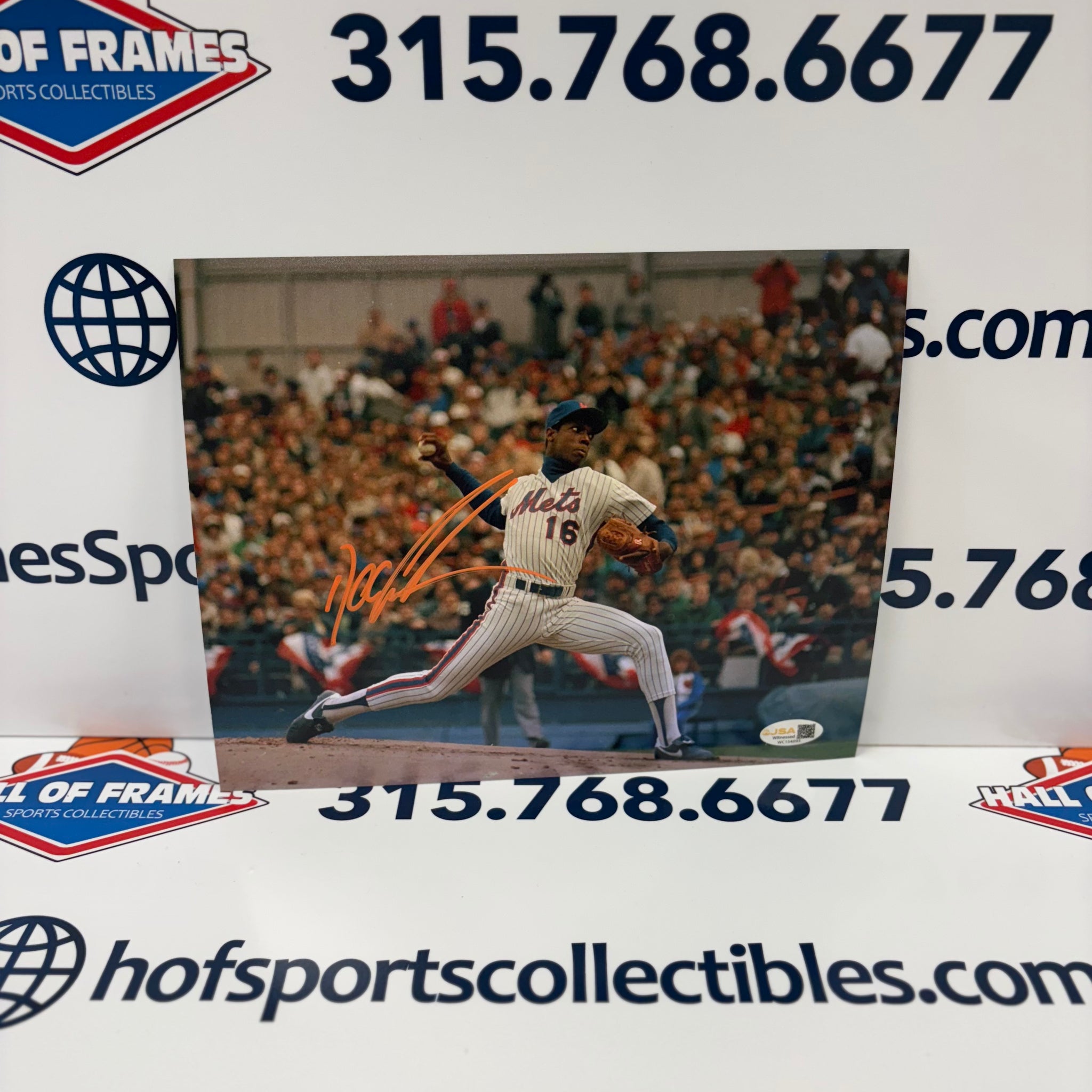 DWIGHT DOC GOODEN NEW YORK METS SIGNED PITCHING 11X14 JSA COA