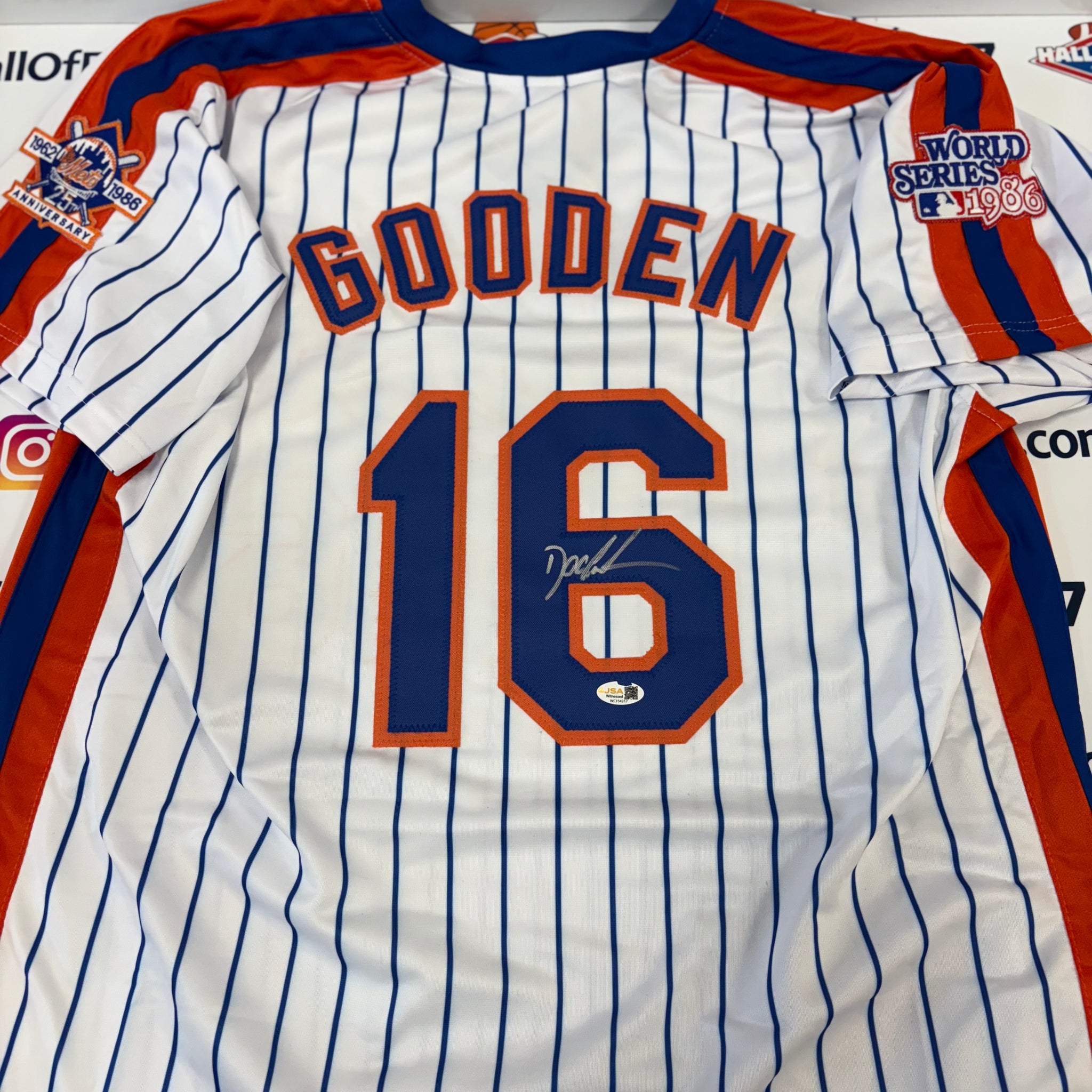 DWIGHT GOODEN NEW YORK METS SIGNED 1986 WS CUSTOM JERSEY - JSA COA
