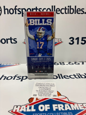Buffalo Bills 2025 Week 1 Commemorative Acrylic Ticket Block