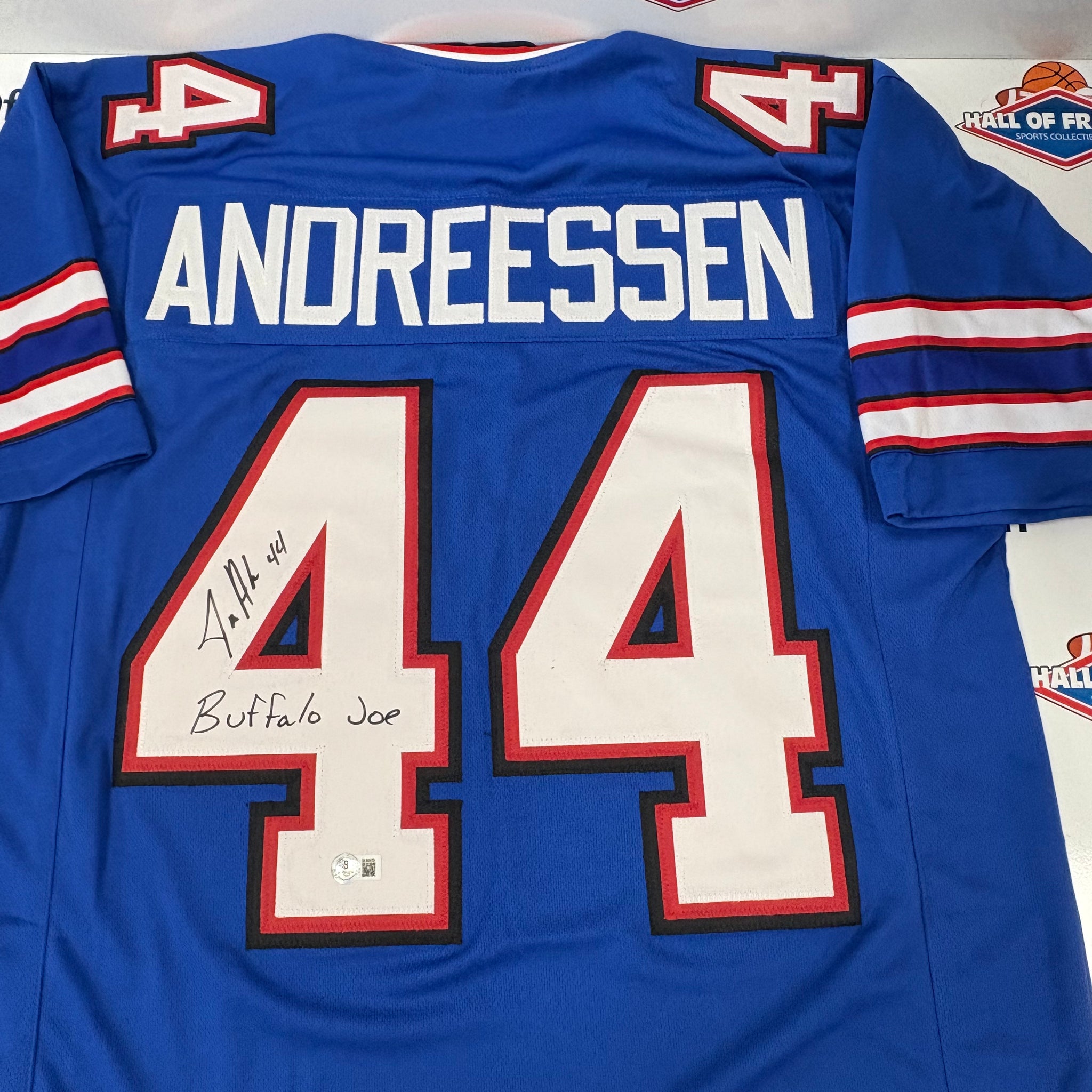 JOE ANDREESSEN SIGNED BUFFALO BILLS BLUE CUSTOM JERSEY - BECKETT COA