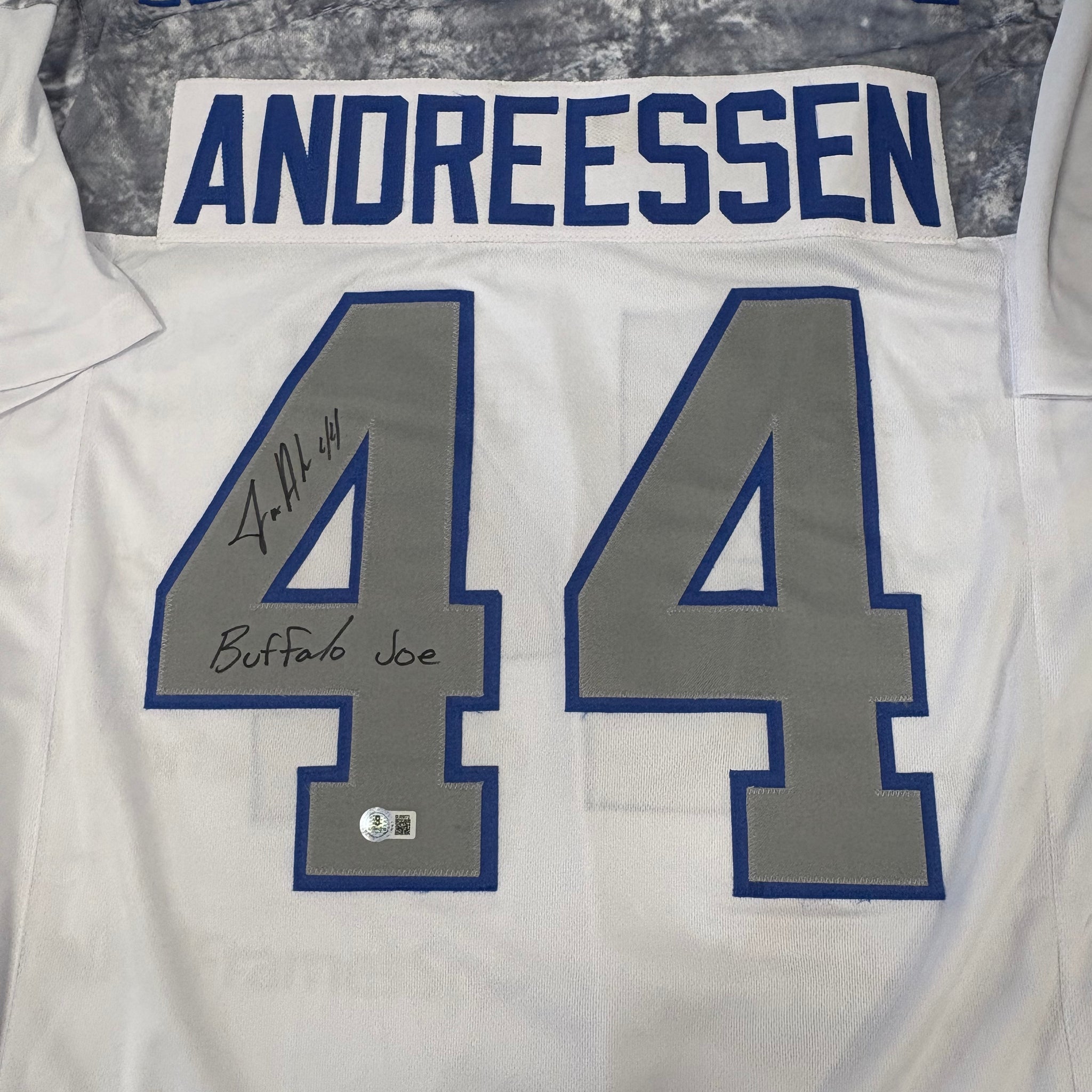 JOE ANDREESSEN SIGNED BUFFALO BILLS RIVALRY CUSTOM JERSEY - BECKETT COA