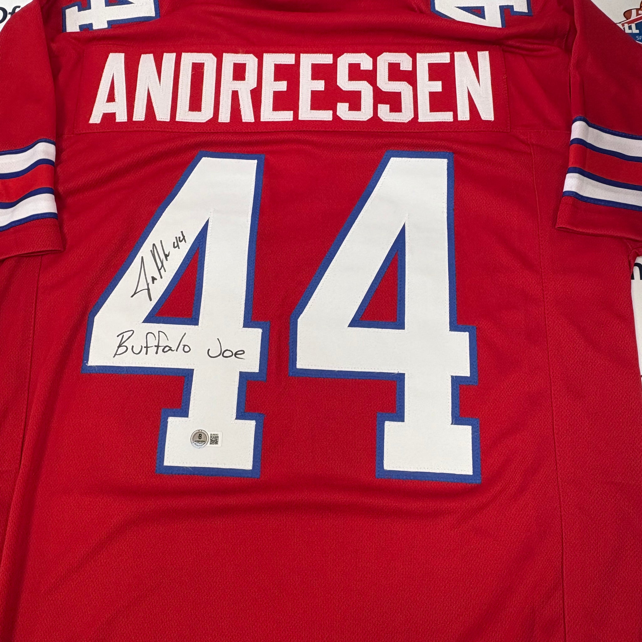 JOE ANDREESSEN SIGNED BUFFALO BILLS RED CUSTOM JERSEY - BECKETT COA