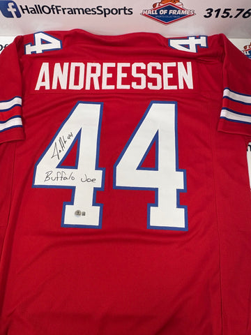 JOE ANDREESSEN SIGNED BUFFALO BILLS RED CUSTOM JERSEY - BECKETT COA