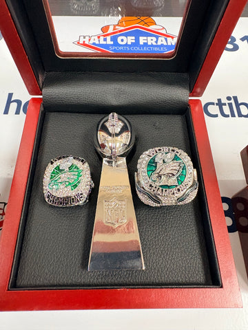 PHILADELPHIA EAGLES 2 TIME CHAMPIONSHIP RING SET WITH TROPHY