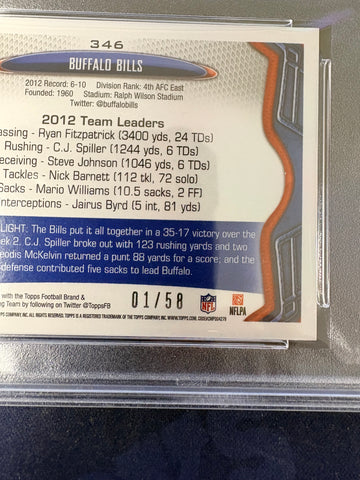 KYLE WILLIAMS 2013 TOPPS BUFFALO BILLS CARD GOLD MINI #1/58 PSA SLABBED