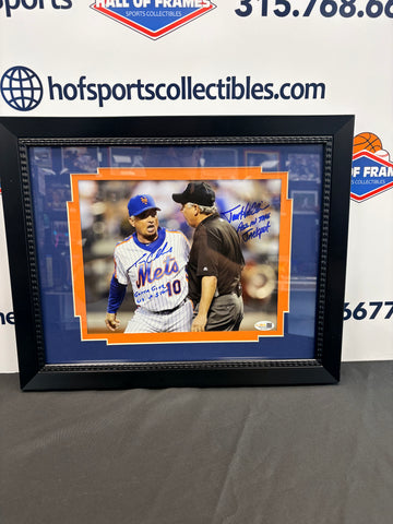 METS TERRY COLLINS & UMPIRE TOM HALLION FRAMED 8X10 DUAL SIGNED & INSCRIBED JSA
