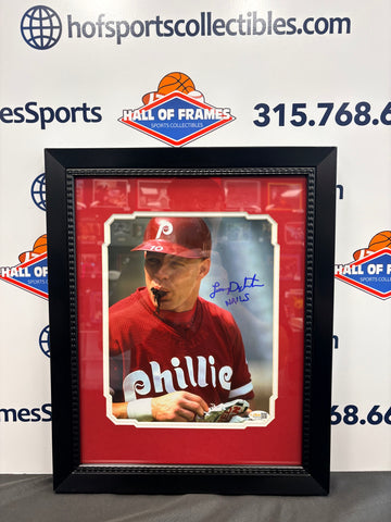 LENNY DYKSTRA PHILLIES SIGNED FRAMED 8X10 INSCRIBED PHOTO - JSA COA