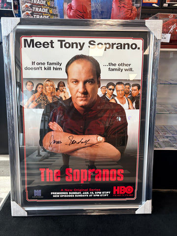 JAMES GANDOLFINI SIGNED TONY SOPRANO FRAMED 24" X 36" POSTER - JSA LETTER