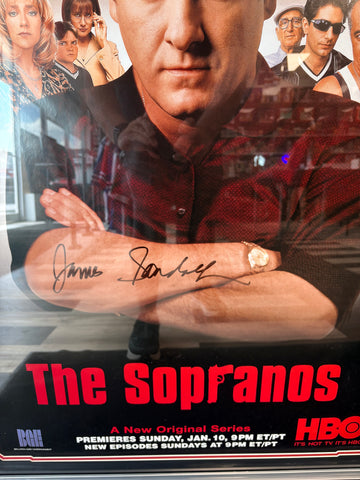 JAMES GANDOLFINI SIGNED TONY SOPRANO FRAMED 24" X 36" POSTER - JSA LETTER