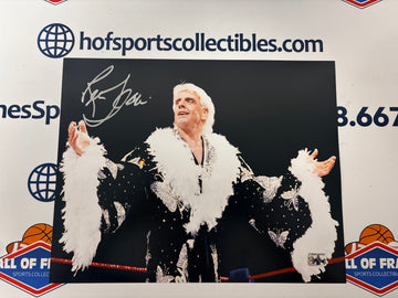 RIC FLAIR SIGNED WWE / WCW 11X14 PHOTO - FITERMAN HOLOGRAM