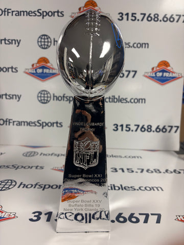 LAWRENCE TAYLOR SIGNED SUPER BOWL REPLICA 13" TROPHY ENGRAVED SB XXI & XXV JSA COA