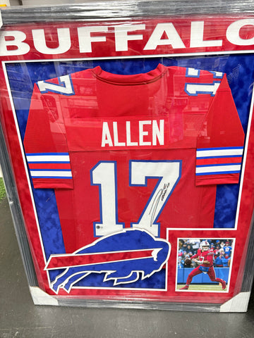 JOSH ALLEN SIGNED BILLS RED CUSTOM FRAMED JERSEY XL LOGO FRAMES - BECKETT COA