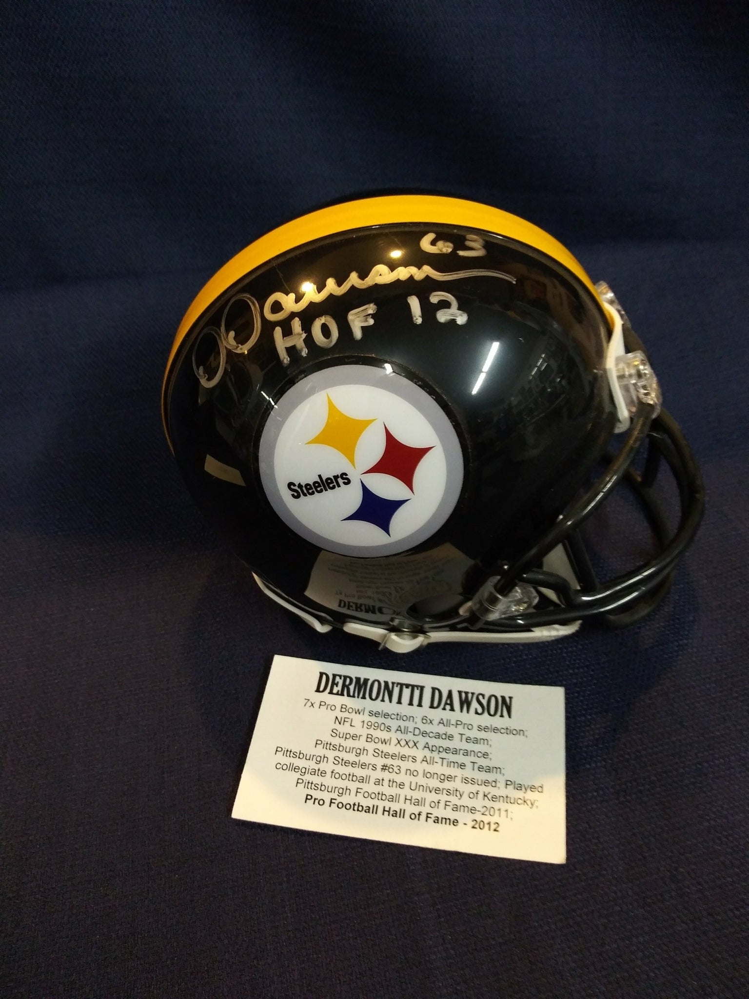 DEMONTTI DAWSON SIGNED STEELERS MINI HELMET INSC HOF 12  TRISTAR COA