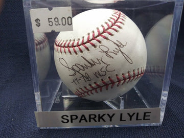 SPARKY LYLE SIGNED BASEBALL YANKEES 77-78 WSC INSC. HOF COA