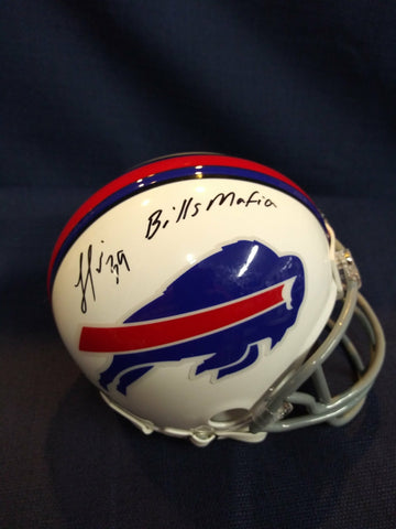 LEVI WALLACE SIGNED BILLS MINI HELMET INSCRIBED BILLS MAFIA - HOF COA