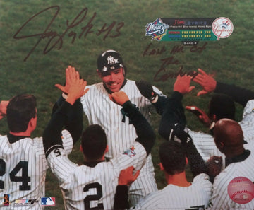 JIM LEYRITZ SIGNED 8X10 1999 WS HOME RUN - INSC. LAST HR OF THE CENTURY