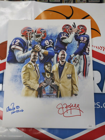 JIM KELLY / ANDRE REED SIGNED 16X20 BILLS CUSTOM CANVAS - INSCRIBED 12 + 83 = 6 JSA COA