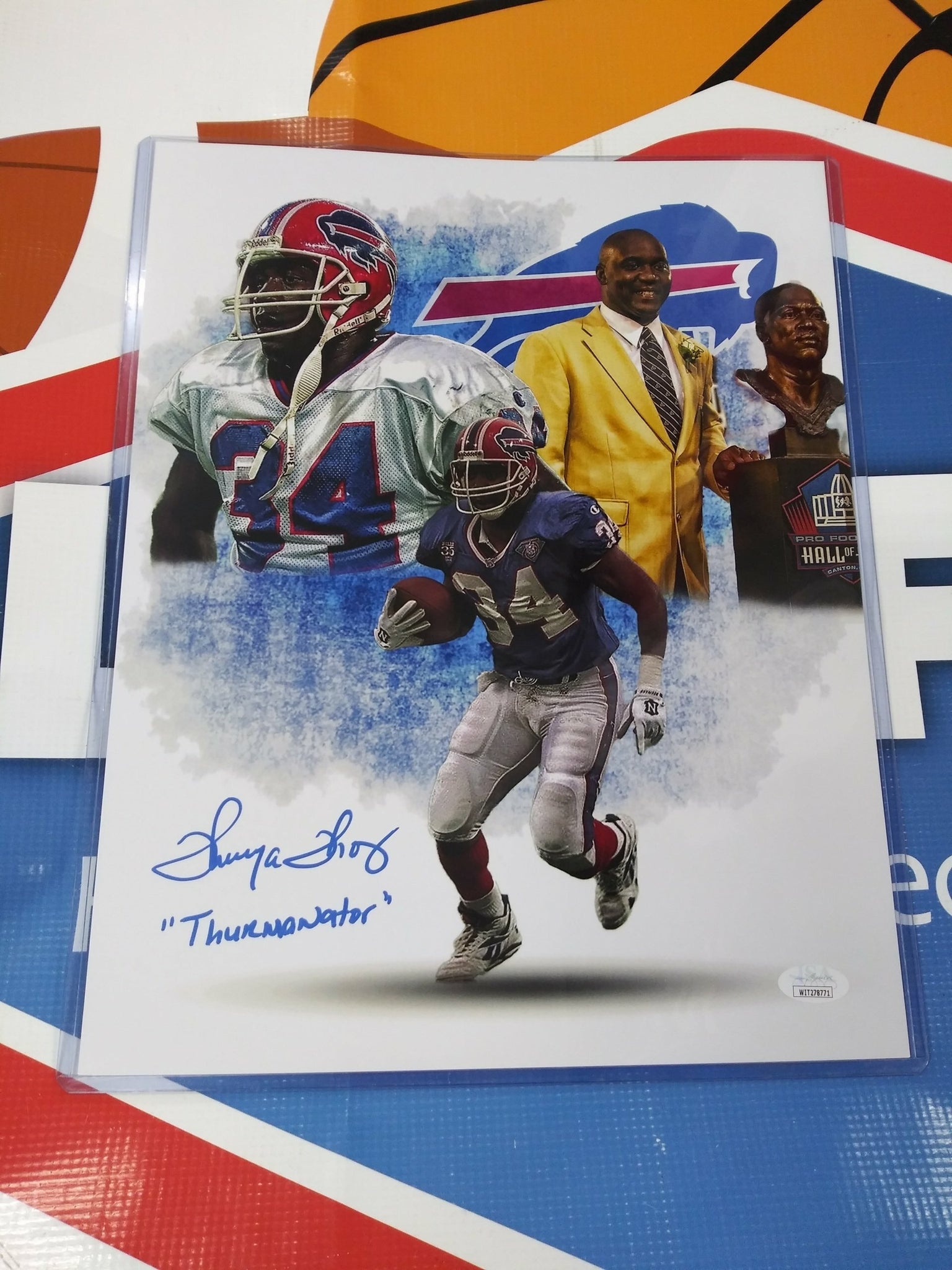 THURMAN THOMAS SIGNED 11X14 BILLS PHOTO  - INSCRIBED THURMANATOR  JSA COA