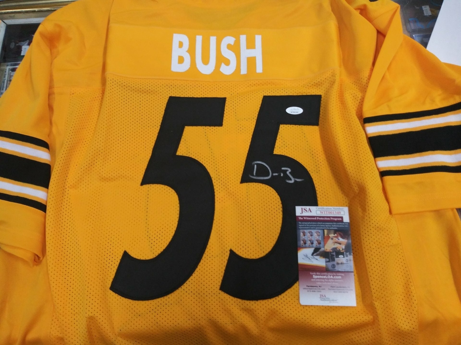 DEVIN BUSH STEELERS YELLOW CUSTOM SIGNED JERSEY - JSA COA