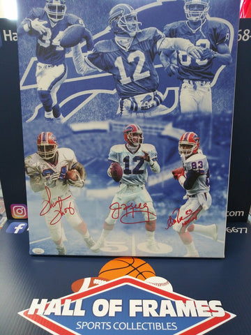 JIM KELLY - THURMAN THOMAS - ANDRE REED SIGNED 16X20 BILLS CANVAS JSA COA