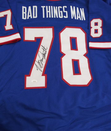 BRUCE SMITH SIGNED BUFFALO BILLS CUSTOM BAD THINGS MAN JERSEY JSA COA