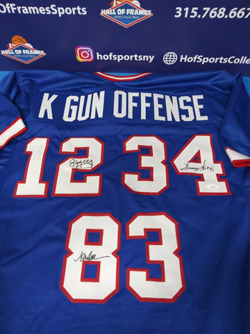 JIM KELLY - THOMAS - REED BILLS K GUN OFFENSE SIGNED CUSTOM JERSEY - JSA