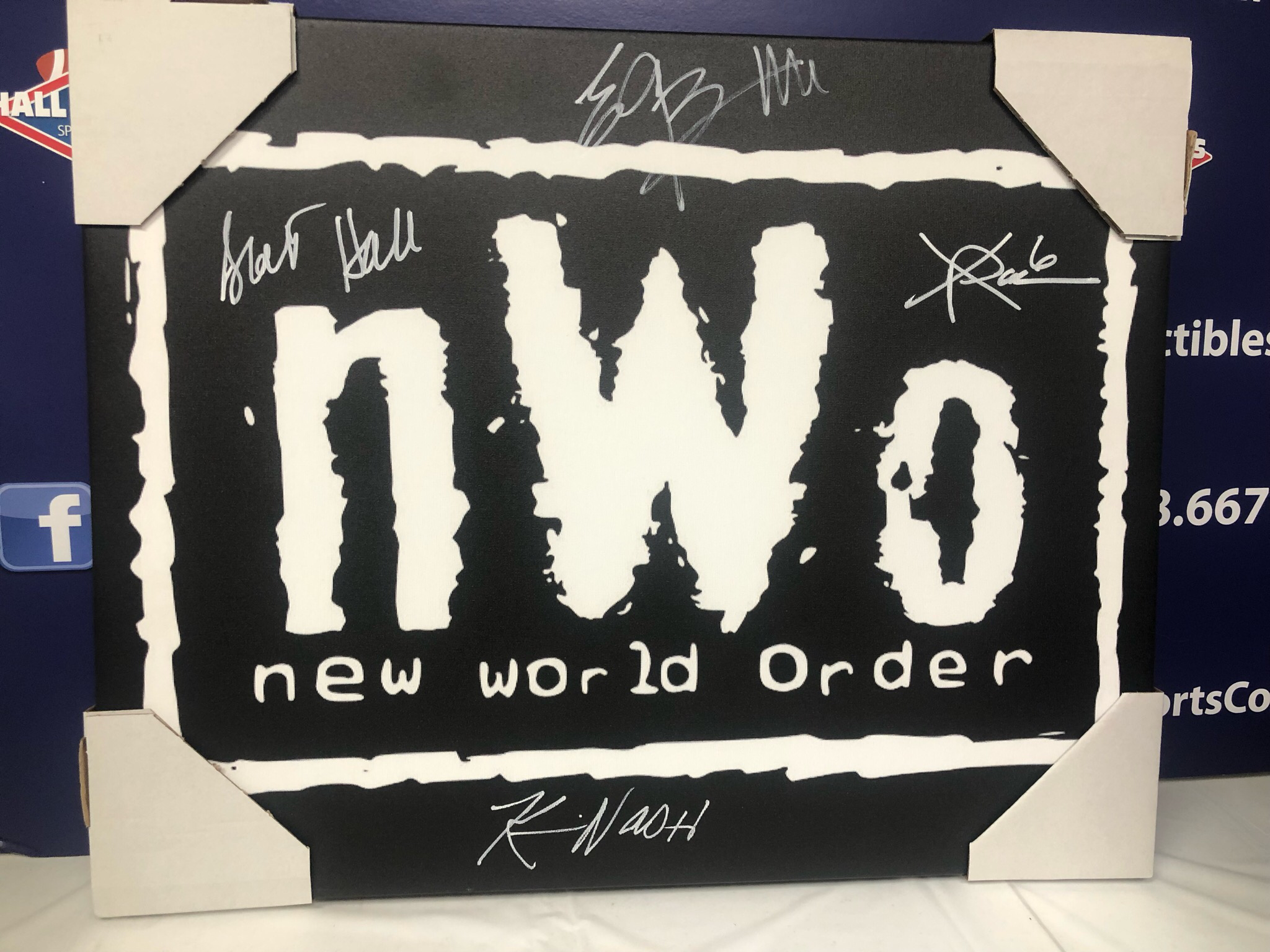 KEVIN NASH / X-PAC / SCOTT HALL / BISCHOFF SIGNED CUSTOM 16X20 NWO CANVAS - JSA COA