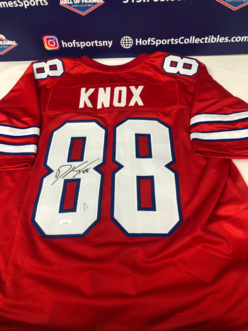 DAWSON KNOX SIGNED BILLS RED CUSTOM JERSEY - BECKETT COA