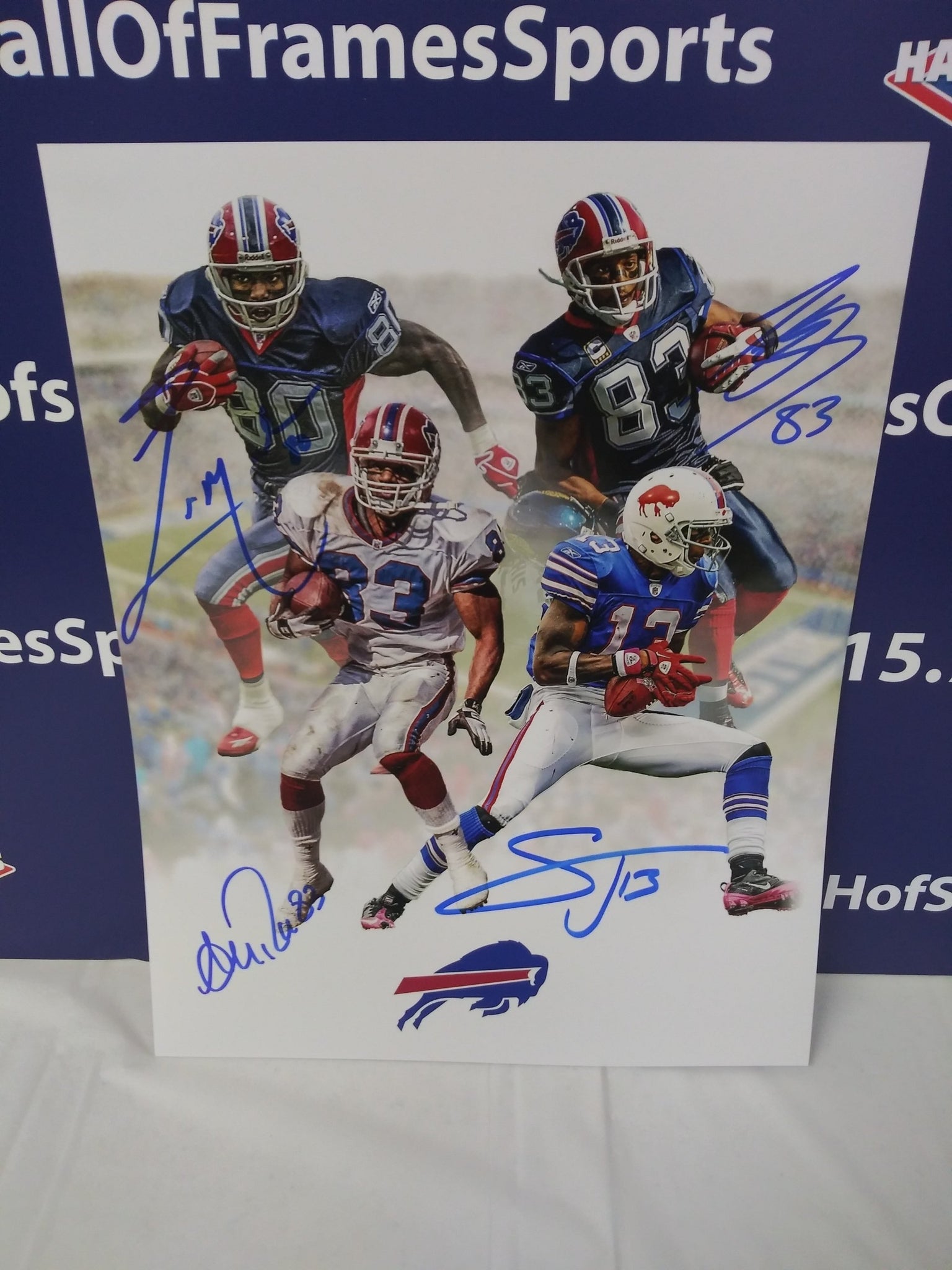 ANDRE REED - JOHNSON - MOULDS - EVANS SIGNED BILLS WR'S 11X14 PHOTO - HOF COA