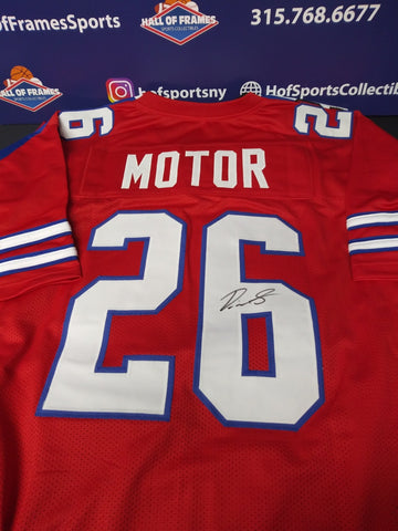 DEVIN SINGLETARY Buffalo Bills RED Custom "MOTOR" Jersey - HOF COA