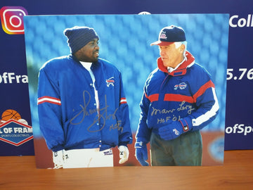 THURMAN THOMAS / MARV LEVY SIGNED BILLS 11X14 HOF COA